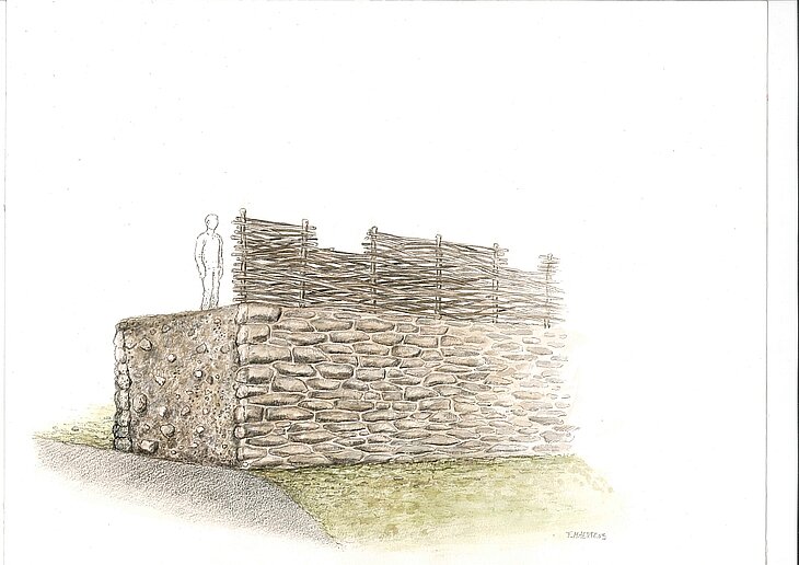 Rekonstruktion der frühmittelalterliche Mauerumwehrung.