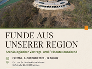 Plakat: Funde aus unserer Region, archäologischer Vortrags- und Präsentationsabend am 9. Oktober 2026 in Minden