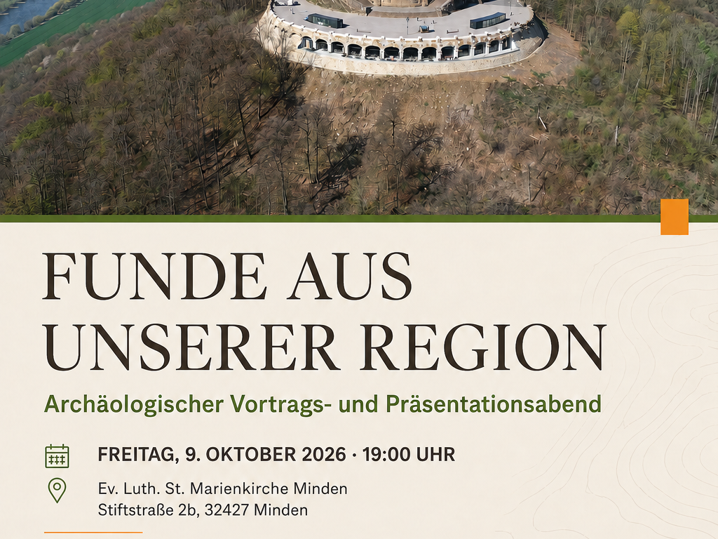 Plakat: Funde aus unserer Region, archäologischer Vortrags- und Präsentationsabend am 9. Oktober 2026 in Minden
