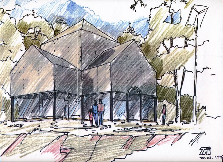 Früher Planentwurf des Architekturbüros Tebel & Partner, Paderborn aus dem Jahr 1997.