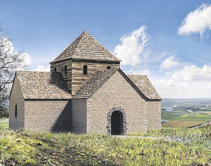 Eine Rekonstruktion der Kreuzkirche auf dem Wittekindsberg im 10. Jahrhundert.