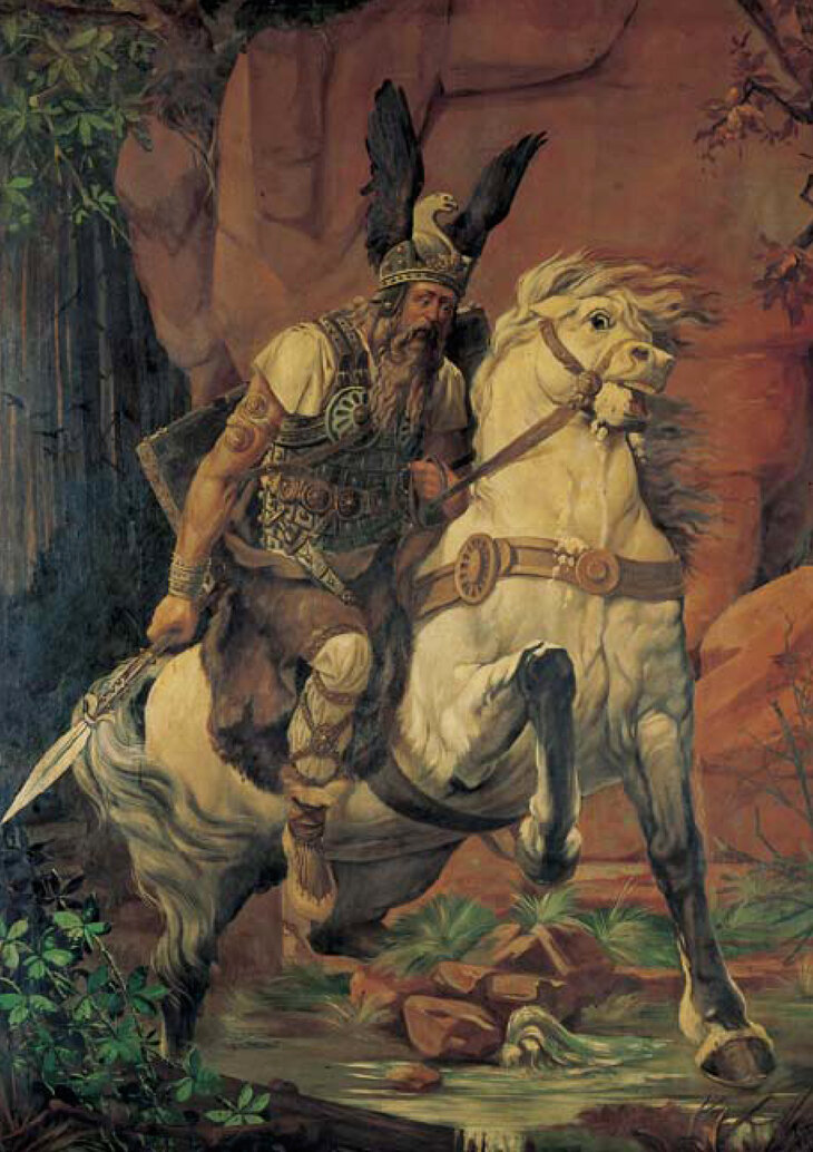 Darstellung Widukinds und des Quellwunders. Maler Hans Mündelein (*1870 Paderborn †1909 Fritzlar). Das Gemälde entstand für die Gaststätte "Zur Wittekindsburg" 1904. Dort wird es heute noch aufbewahrt. − Foto: © GeFAO e.V. - Rolf Nackenhorst.